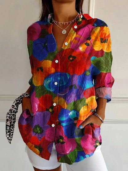 Blouse | Abstract Print Button-Front Top