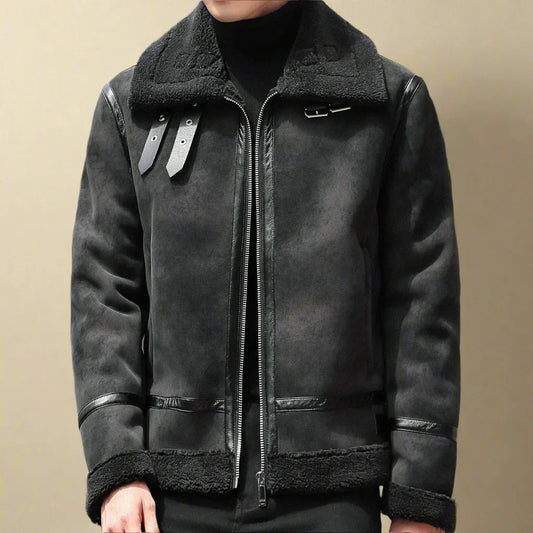 Men's belted faux suede winter coat