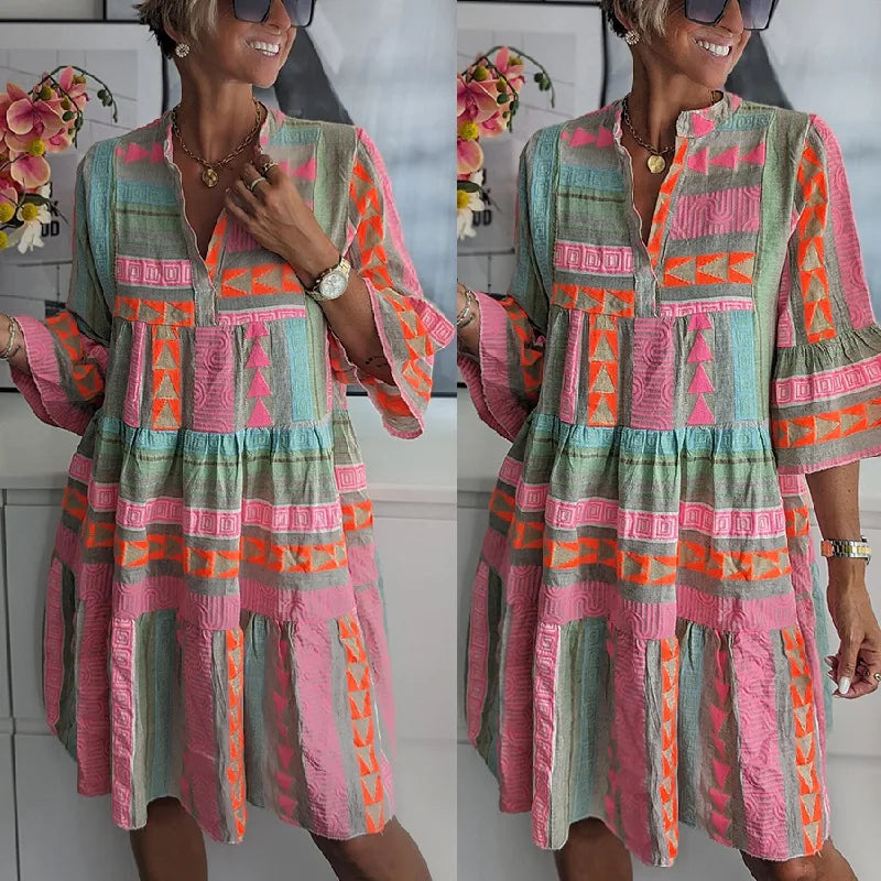 Spring Dress | Elegant A-Line Ruffle Linen Dress