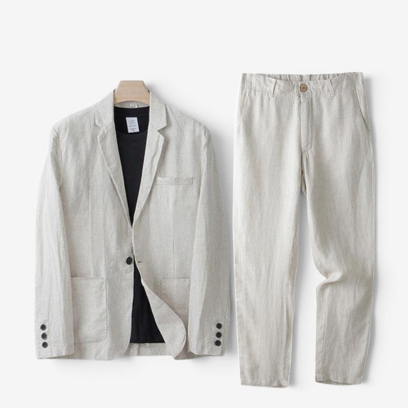 Men's linen blazer and wide-leg trousers set