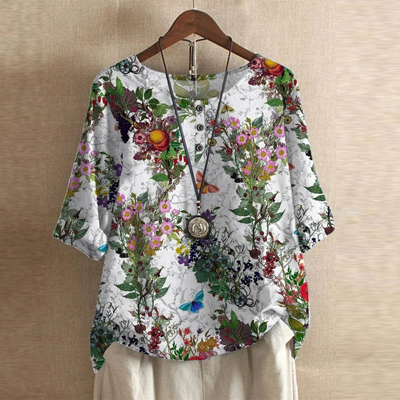 Blouse | Vintage Floral Print Short Sleeve Top