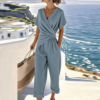 Linen Two-Piece Set | Wrap Top & Cropped Trousers