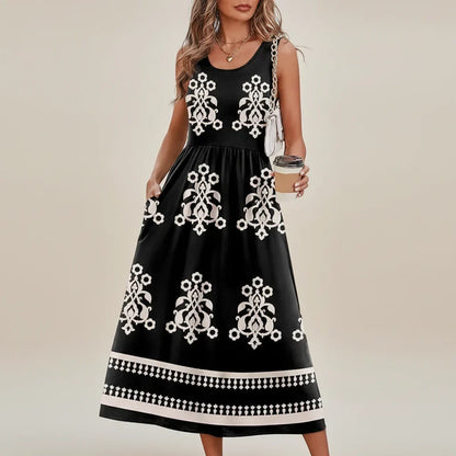 Women's Dress | Boho Print Sleeveless Maxi Dress