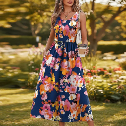 Women's Dress | Boho Print Sleeveless Maxi Dress