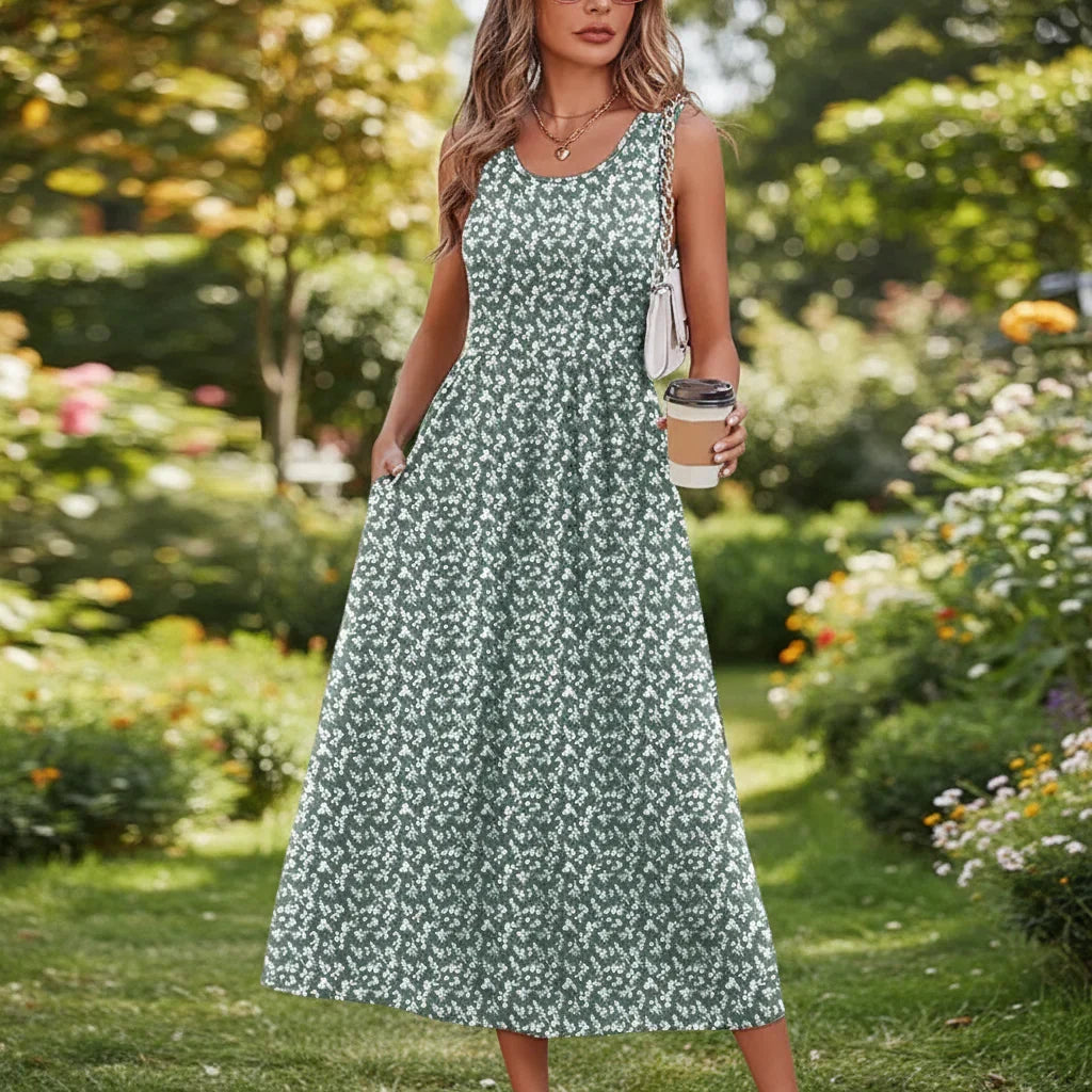 Women's Dress | Boho Print Sleeveless Maxi Dress
