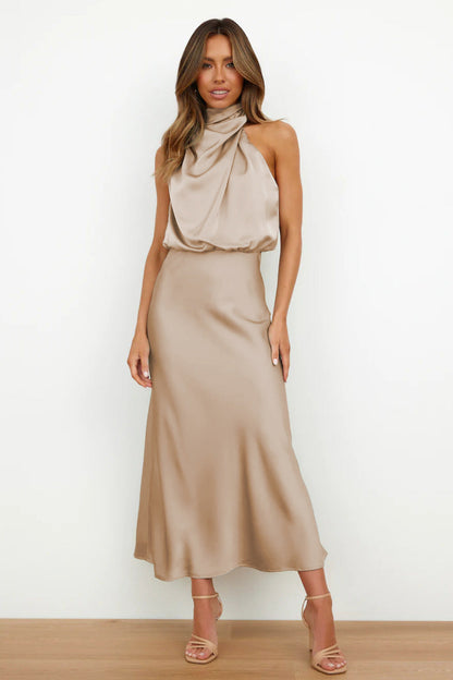 Women's Dress | Draped Open-Back Satin Dress