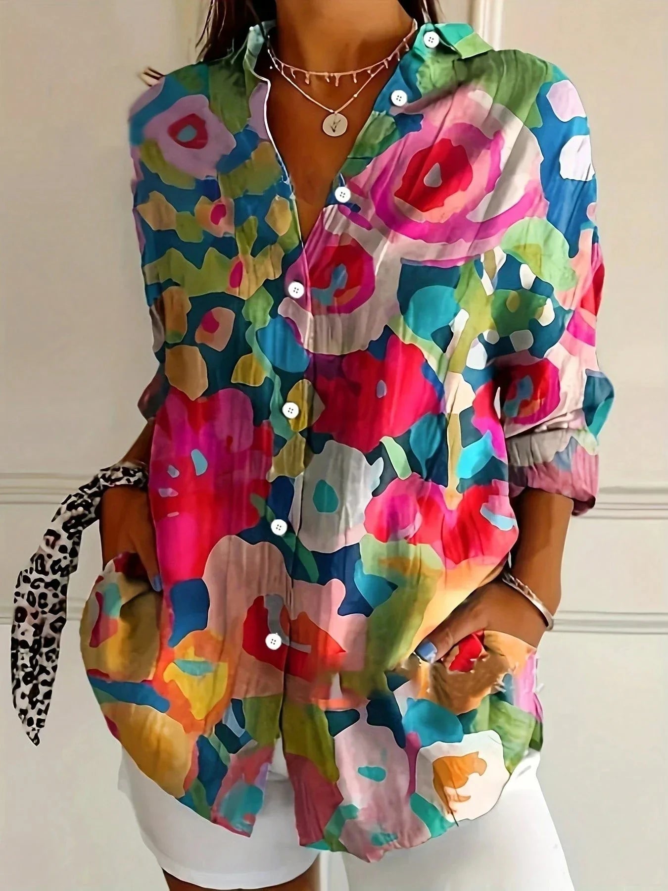 Blouse | Abstract Print Button-Front Top