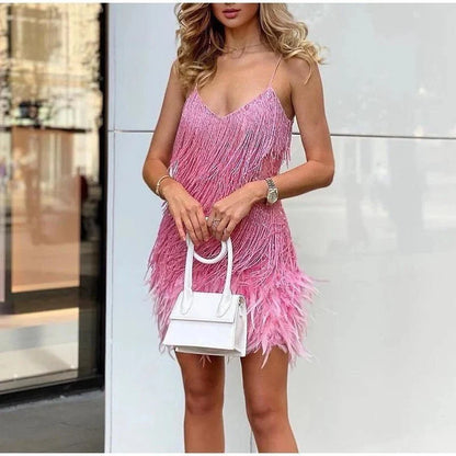 Women's Dress | Sequin Feather-Hem Cocktail Dress