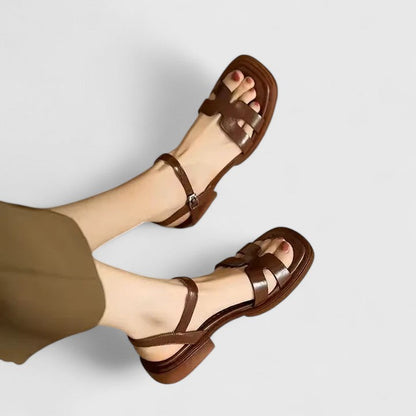 Women's Flat Sandals | Leather Block-Heel Sandals