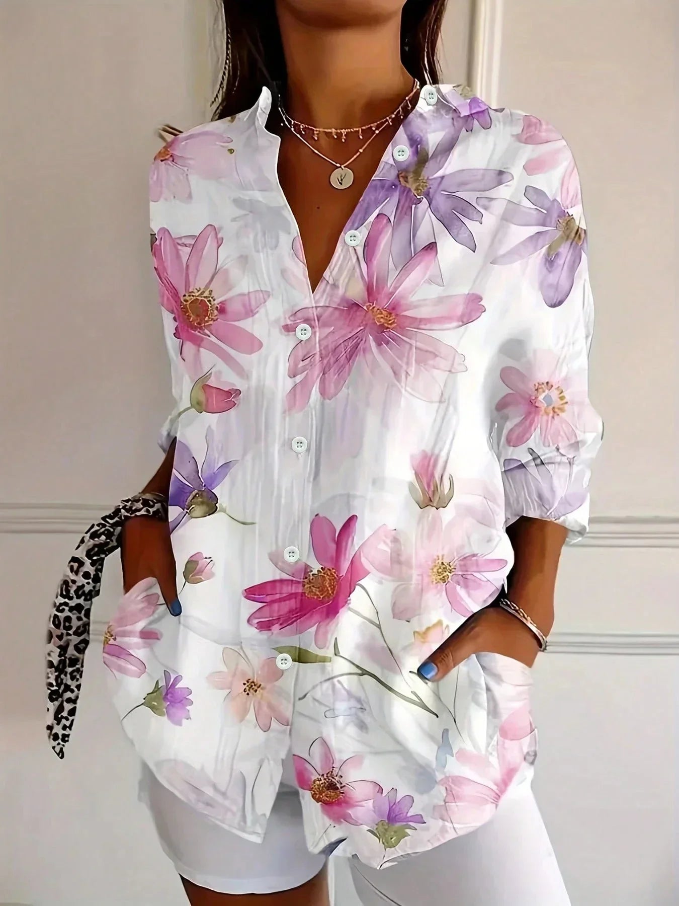 Blouse | Abstract Print Button-Front Top