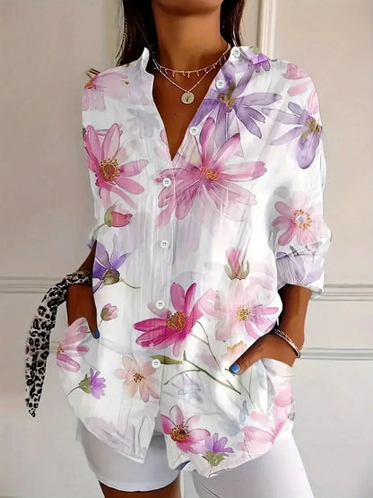 Blouse | Abstract Print Button-Front Top