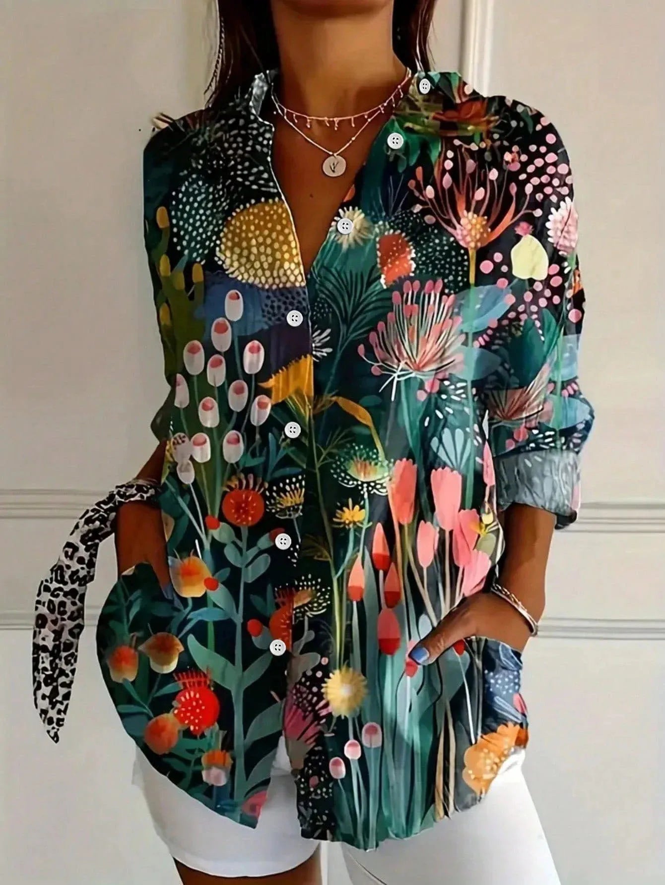 Blouse | Abstract Print Button-Front Top