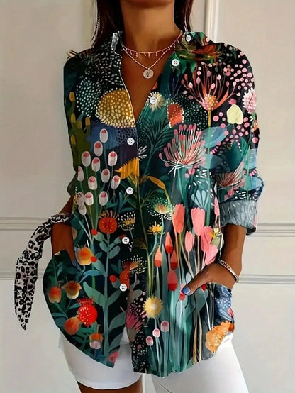 Blouse | Abstract Print Button-Front Top