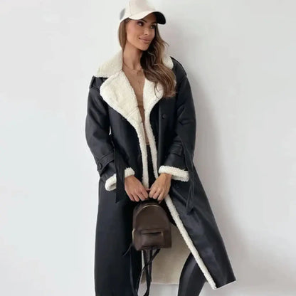 Women's long fleece-lined teddy collar winter coat
