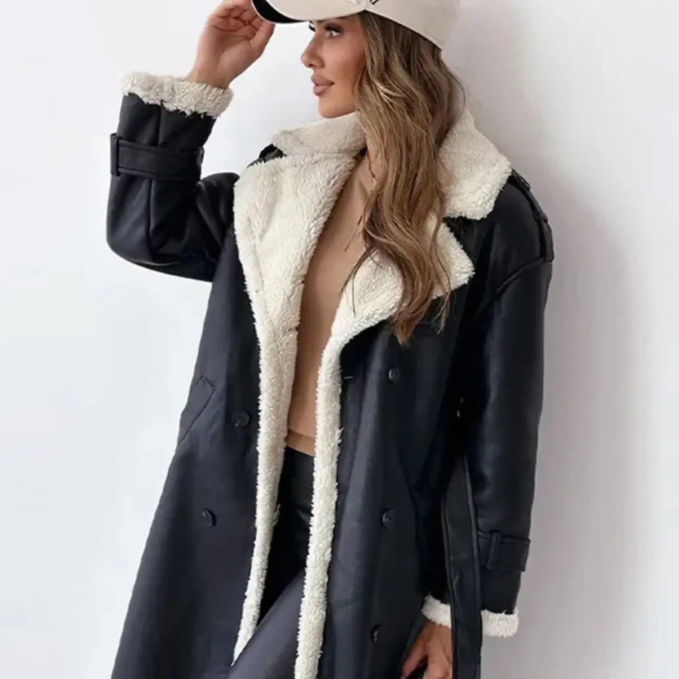 Long Winter Coat | Fleece-Lined Teddy Collar Coat