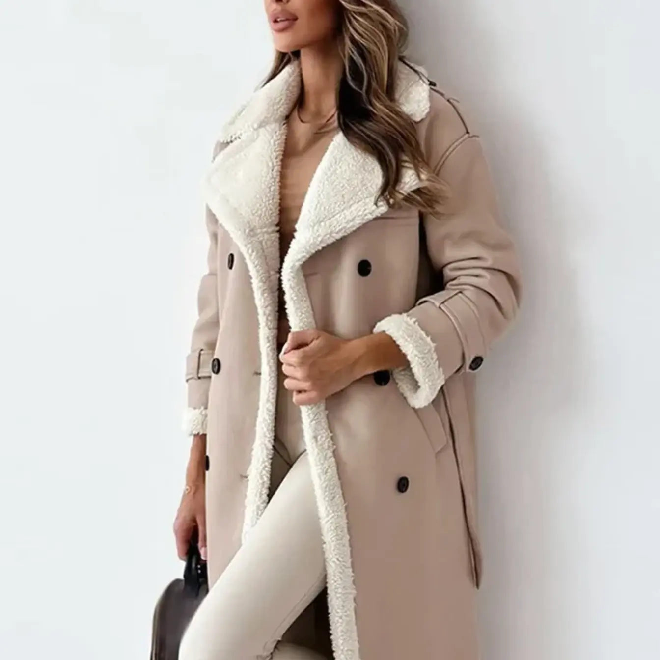 Long Winter Coat | Fleece-Lined Teddy Collar Coat
