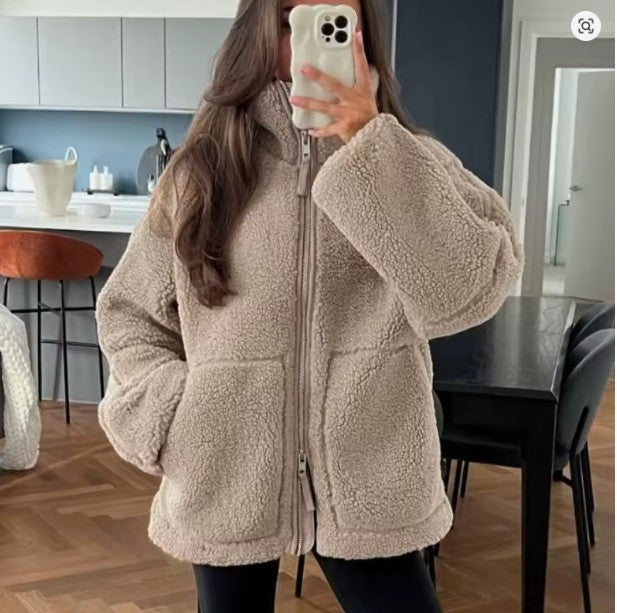Women's Jacket | Oversized Teddy Fleece Zip Jacket