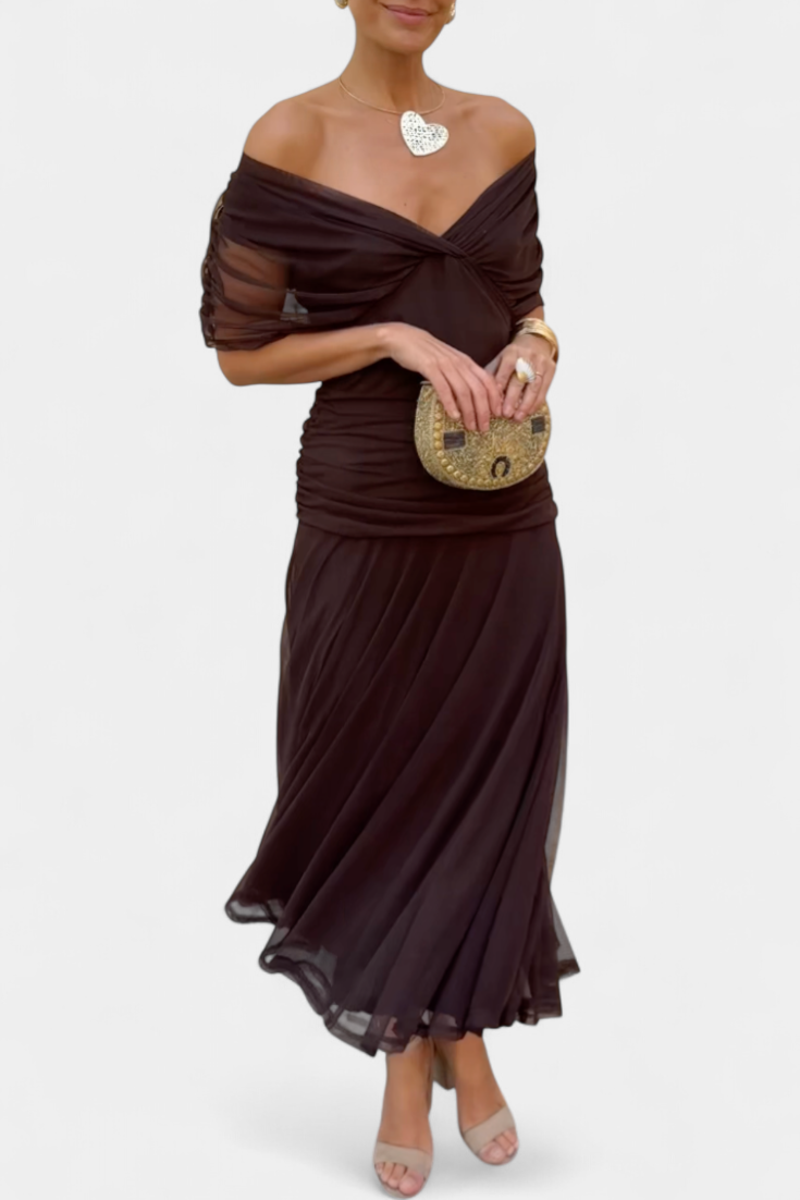 Maxi Dress | Ruched V-Neck Flowing Maxi Dress