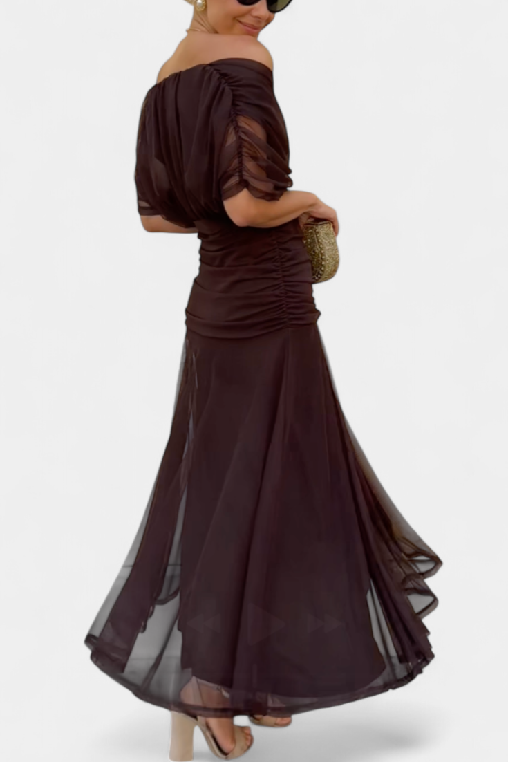 Maxi Dress | Ruched V-Neck Flowing Maxi Dress