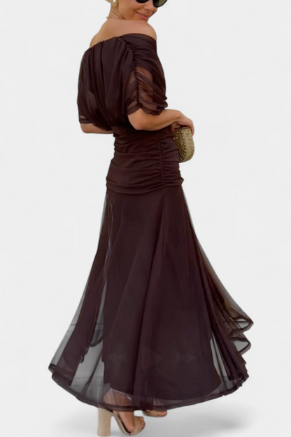 Maxi Dress | Ruched V-Neck Flowing Maxi Dress