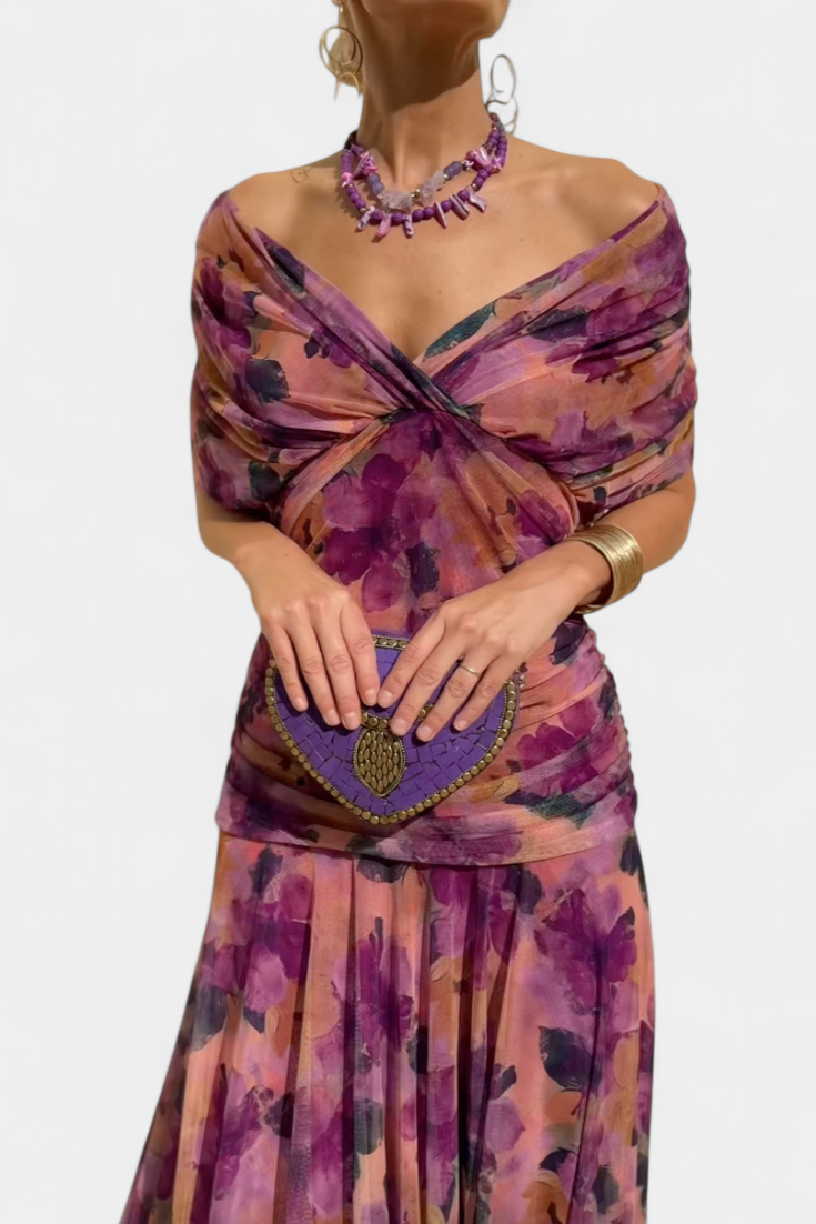 Maxi Dress | Ruched V-Neck Flowing Maxi Dress