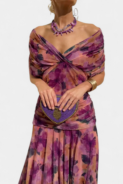 Maxi Dress | Ruched V-Neck Flowing Maxi Dress