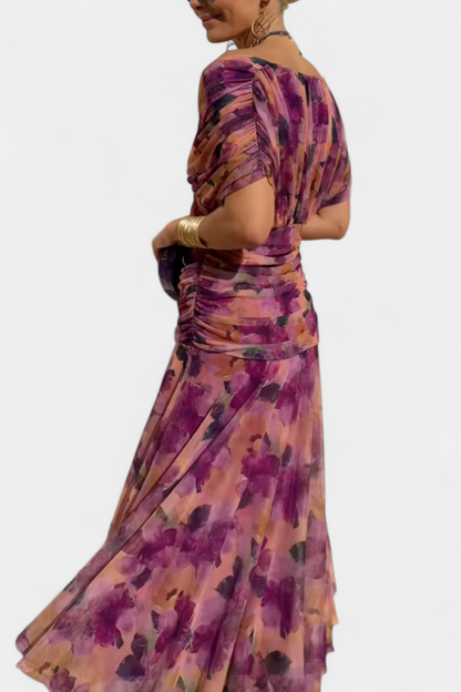 Maxi Dress | Ruched V-Neck Flowing Maxi Dress