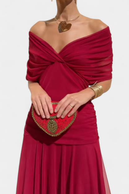 Maxi Dress | Ruched V-Neck Flowing Maxi Dress