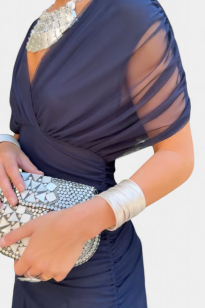 Maxi Dress | Ruched V-Neck Flowing Maxi Dress