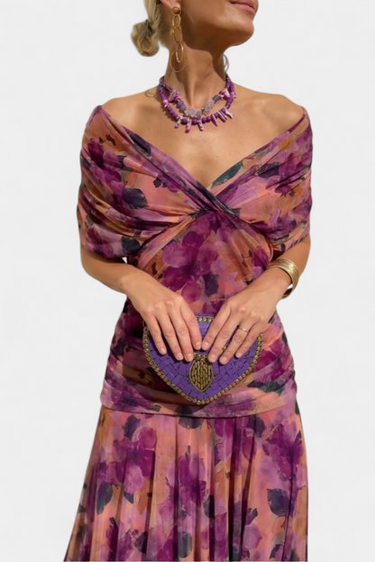 Maxi Dress | Ruched V-Neck Flowing Maxi Dress