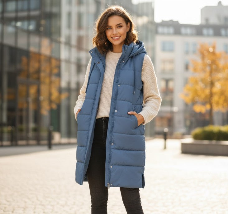 Women's Gilet | Knee-Length Quilted Puffer Vest