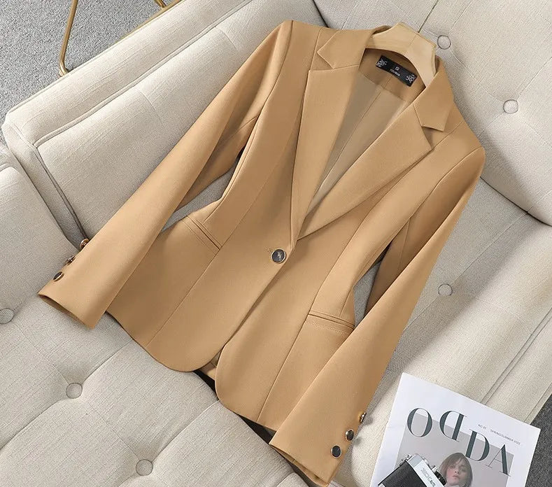 Women's linen one-button tailored blazer