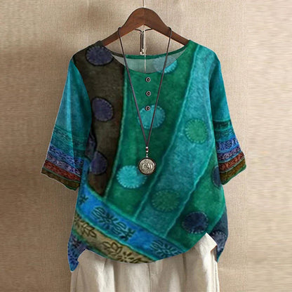 Blouse | Vintage Floral Print Short Sleeve Top