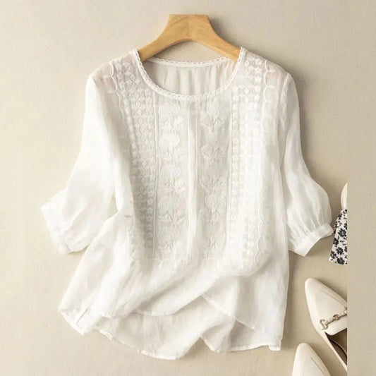 Women's floral relaxed embroidered blouse
