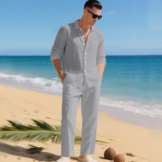 Linen Set | Long-Sleeve Shirt & Trousers Two-Piece