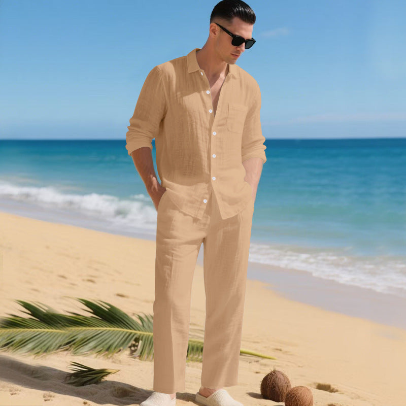 Linen Set | Long-Sleeve Shirt & Trousers Two-Piece