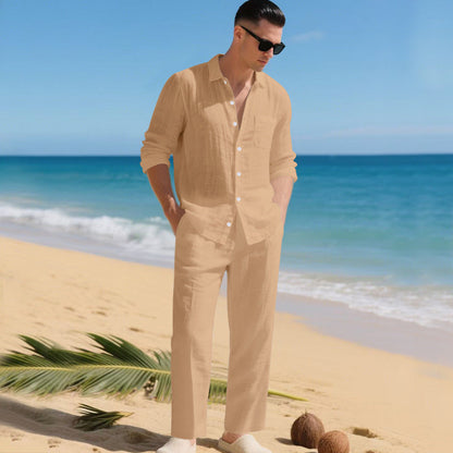 Linen Set | Long-Sleeve Shirt & Trousers Two-Piece