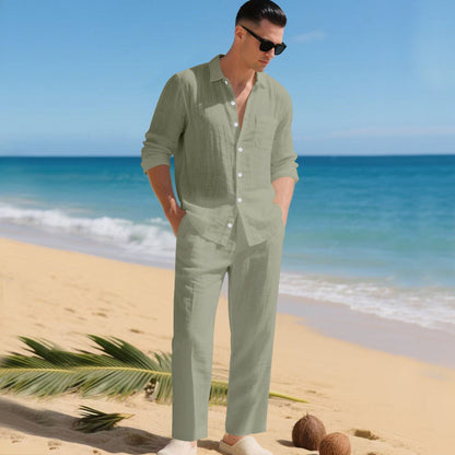 Linen Set | Long-Sleeve Shirt & Trousers Two-Piece