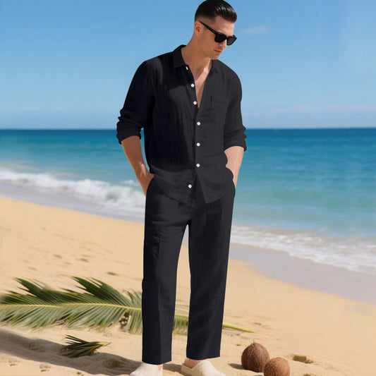Men's linen shirt and trousers two-piece set