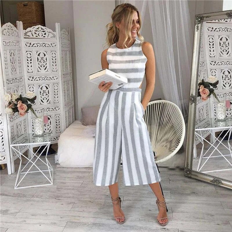 Women's Jumpsuit | Striped Sleeveless Linen Jumpsuit