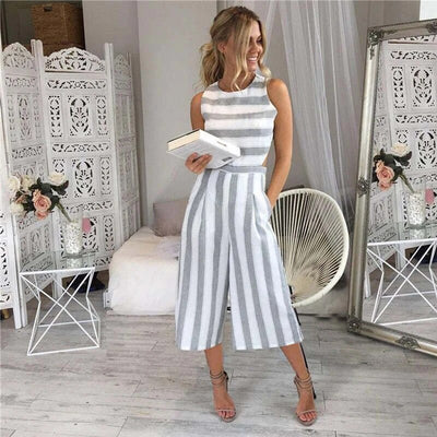 Women's Jumpsuit | Striped Sleeveless Linen Jumpsuit