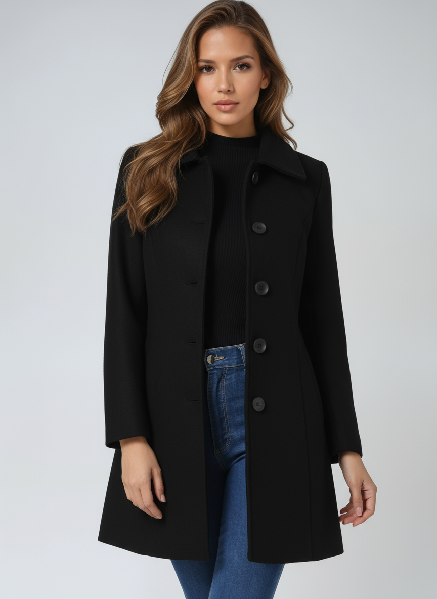 Women's wool trench coat in a single-breasted winter design