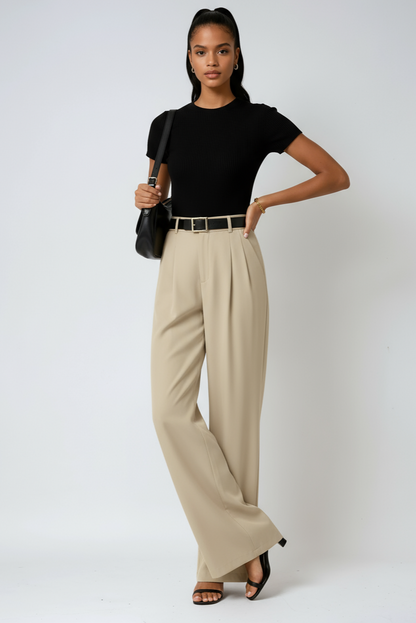 Linen Wide Leg Trousers | High Waist Tailored Pants