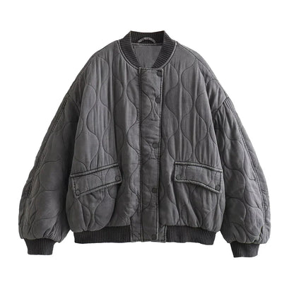 Women's Bomber Jacket | Oversized Grey Quilted Jacket