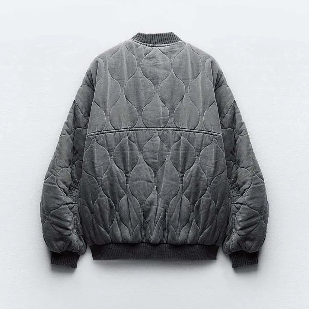 Women's Bomber Jacket | Oversized Grey Quilted Jacket