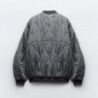 Women's Bomber Jacket | Oversized Grey Quilted Jacket