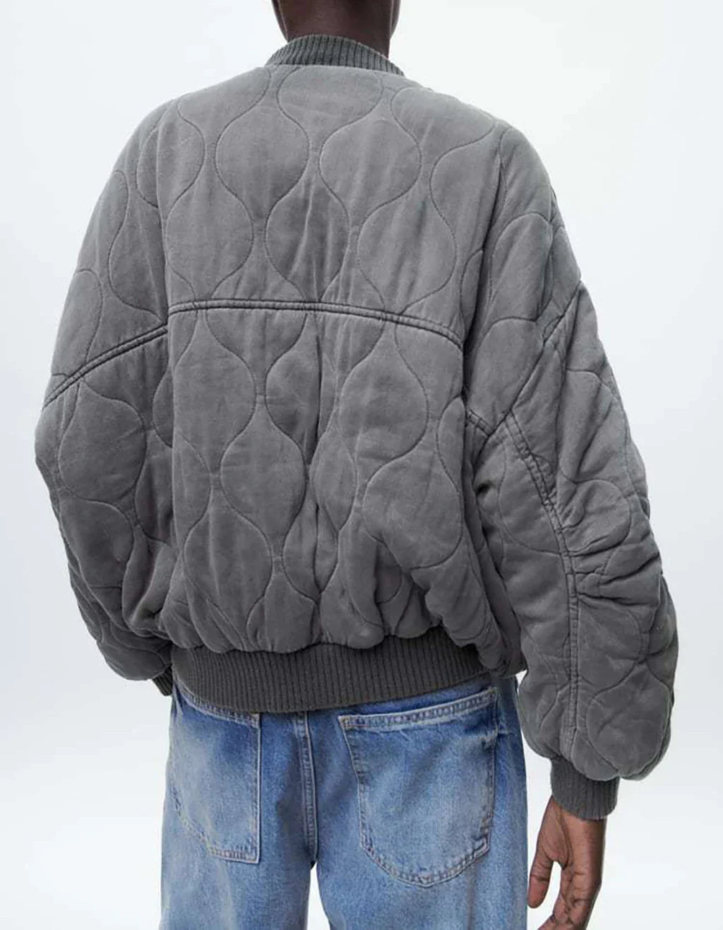 Women's Bomber Jacket | Oversized Grey Quilted Jacket
