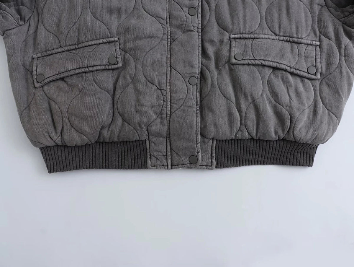Women's Bomber Jacket | Oversized Grey Quilted Jacket