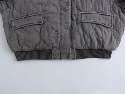 Women's Bomber Jacket | Oversized Grey Quilted Jacket