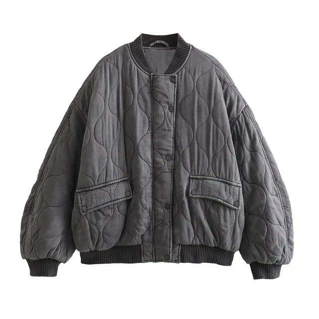 Women's oversized grey quilted bomber jacket